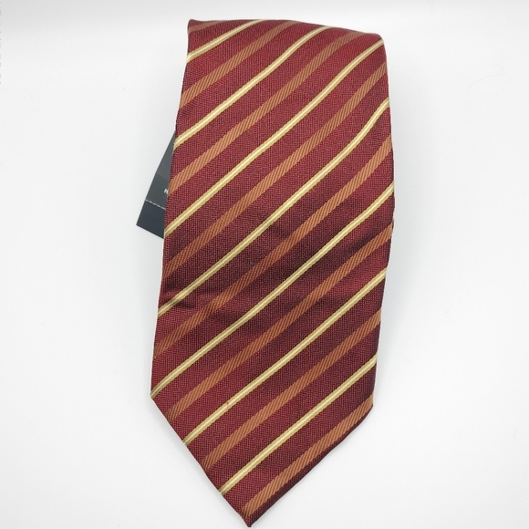 Charles Wain Men's Silk Striped Red and Gold Tie Woven Classic Style TAG Formal - Picture 5 of 10